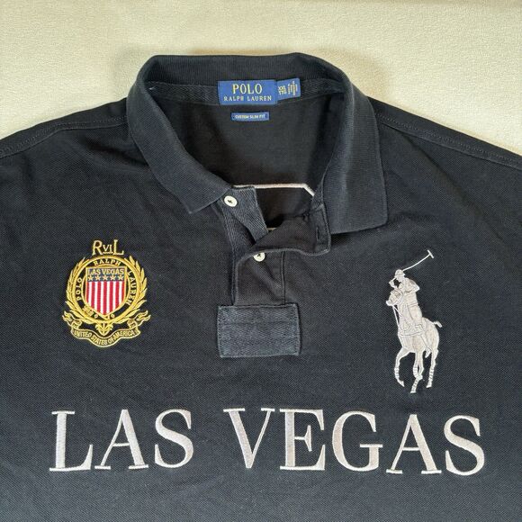 Polo Ralph Lauren Shirt Mens 2XL Black Las Vegas Big Pony Crest Custom Slim Fit - Picture 1 of 12